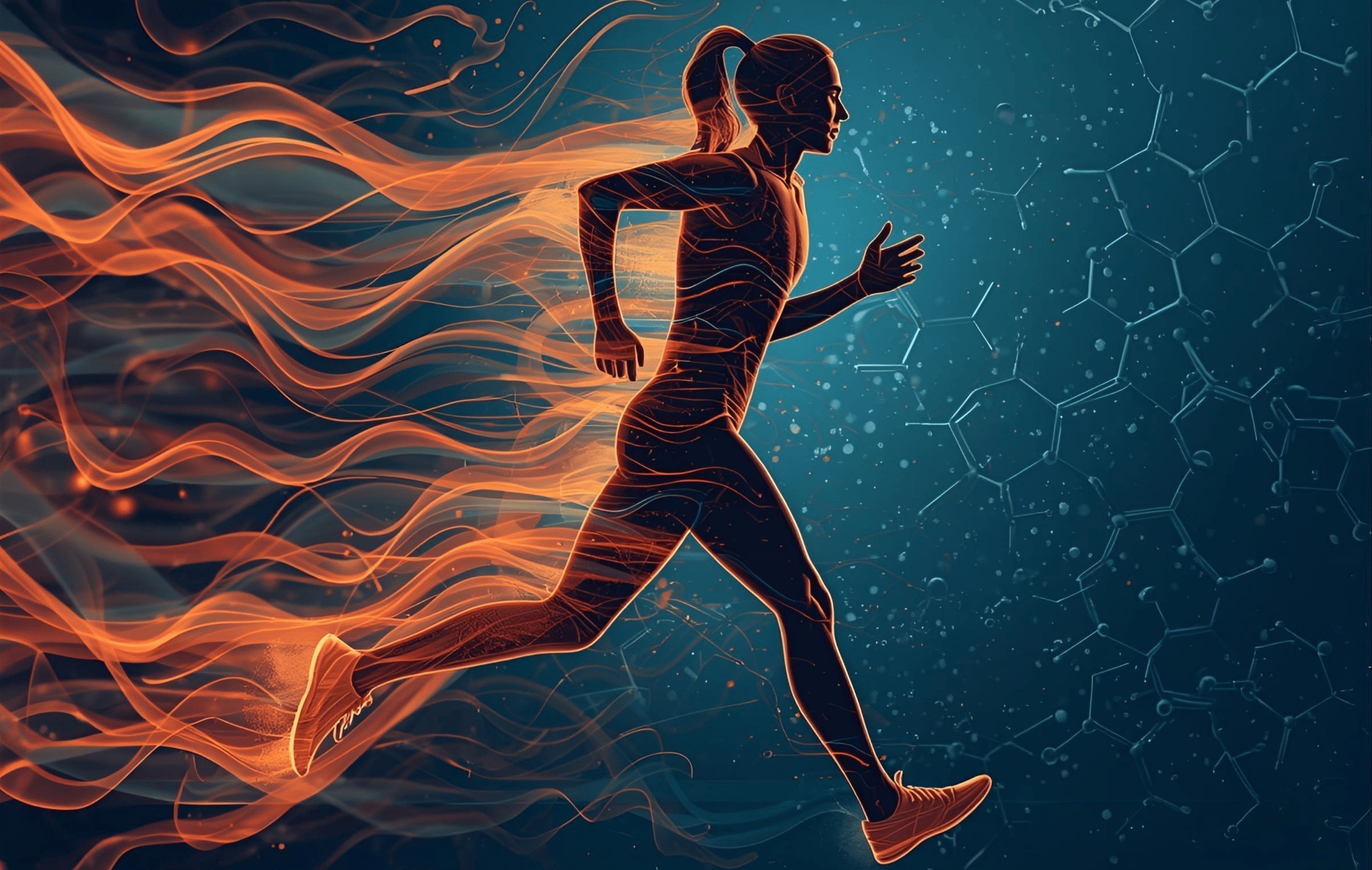 Athlete running with energy visualised around the body — HDAAs as the missing link in training nutrition and muscle recovery