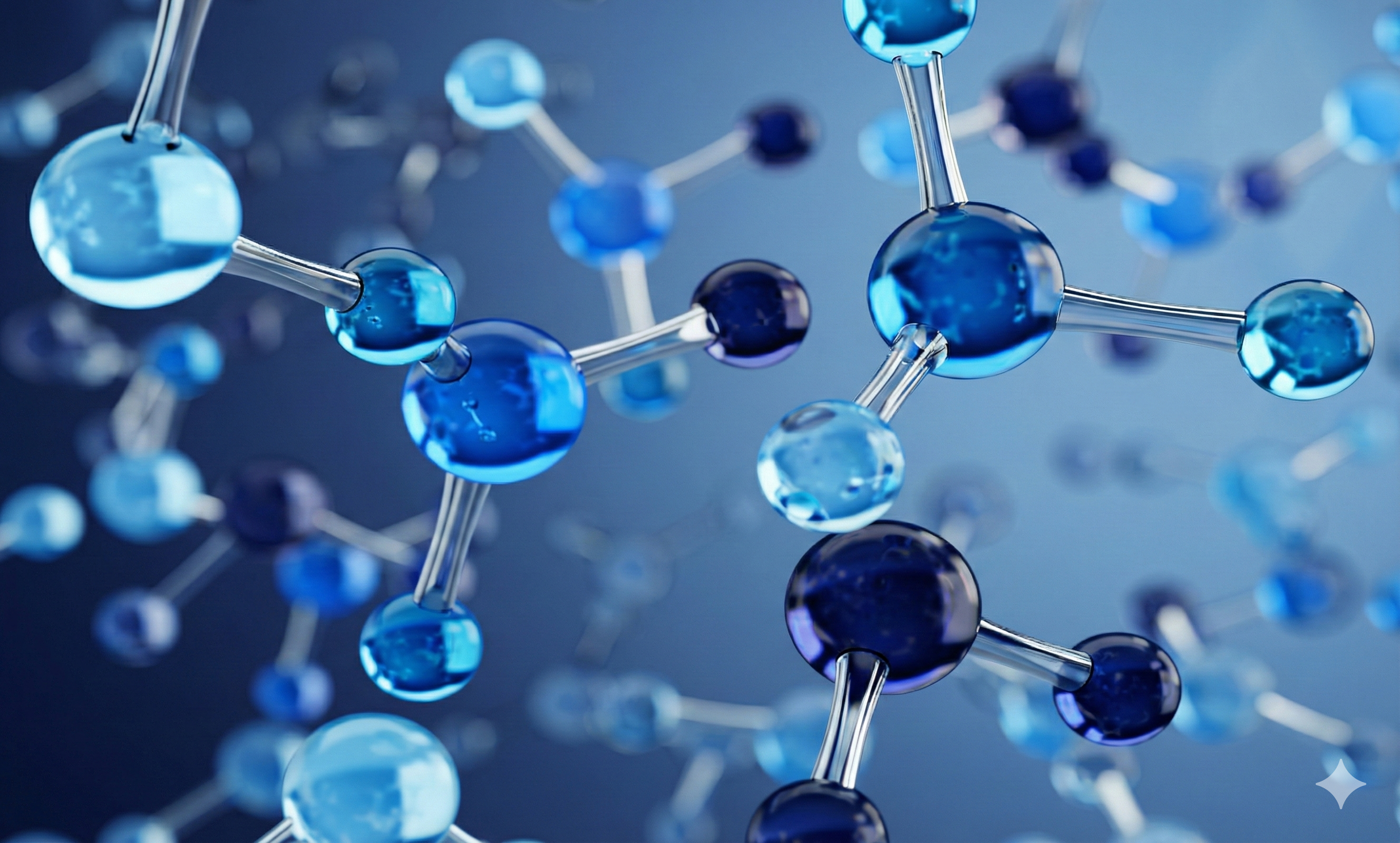 Blue amino acid molecular structure graphic — why amino acid supplements support far more than muscle protein synthesis