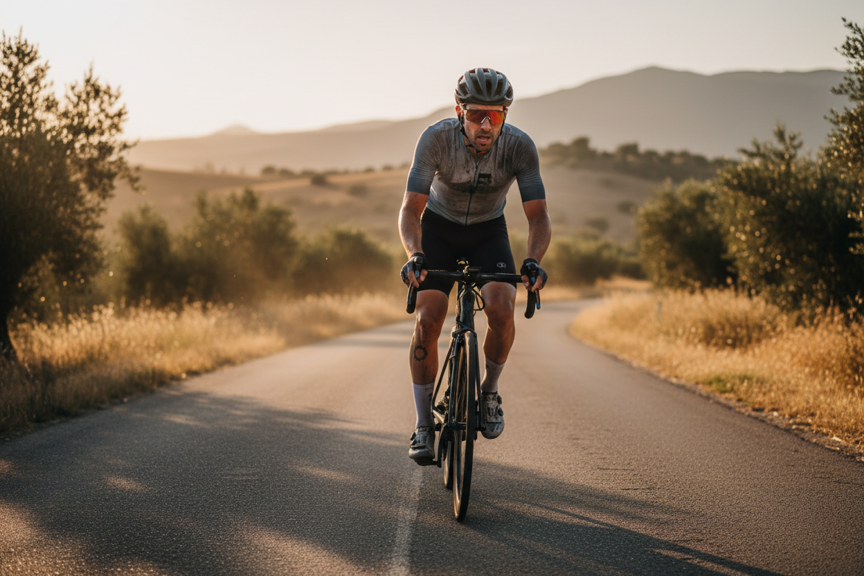 Cyclist experiencing fatigue on a long ride — amino acid losses in sweat and the hidden gap in cycling nutrition