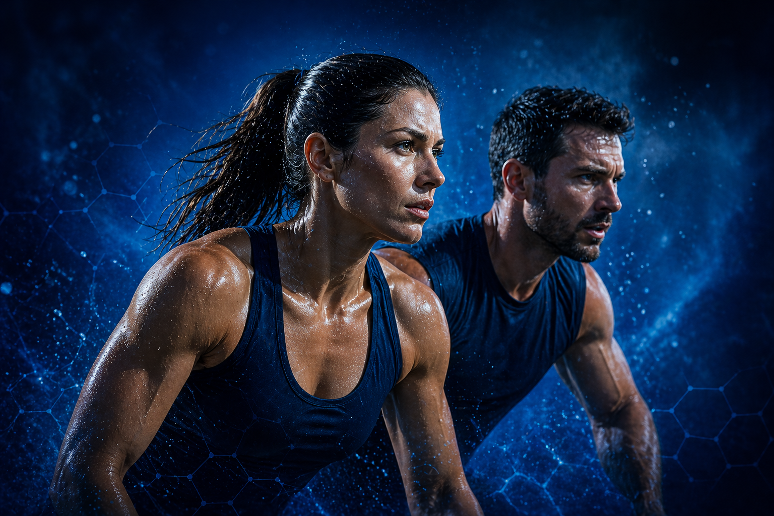 Athletes working hard and sweating